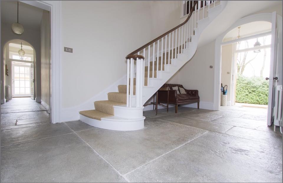Heritage Blue Lias stone floor cleaned and repointed with lime mortar