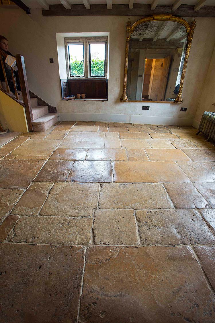 Restored heritage flagstone floor in Winchcombe, Cotswolds